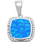 Halo Cushion Shape Pendant Created Opal Round CZ 925 Sterling Silver Choose Color - Blue Apple Jewelry