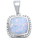 Halo Cushion Shape Pendant Created Opal Round CZ 925 Sterling Silver Choose Color - Blue Apple Jewelry