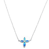 Cross Pendant 18" Necklace Lab Created Blue Opal 925 Sterling Silver - Blue Apple Jewelry