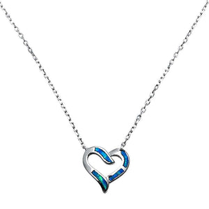 Heart Necklace Pendant Lab Created Opal 925 Sterling Silver