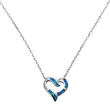 Heart Necklace Pendant Lab Created Opal 925 Sterling Silver