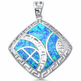 Modern Greek Key Pendant Created Opal 925 Sterling Silver