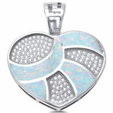 Heart Pendant Created Opal Round Cubic Ziroconia 925 Sterling Silver