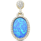 Halo Oval Pendant Created White Opal Round Simulated Cubic Zirconia Accent 925 Sterling Silver
