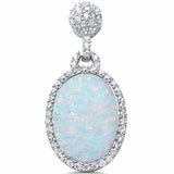Halo Oval Pendant Lab Created Opal 925 Sterling Silver Round Cubic Zirconia Accent