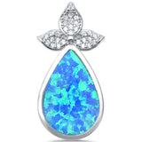 Pear Shape Teardrop Pendant Lab Created Blue Opal Round Cubic Zirconia 925 Sterling Silver