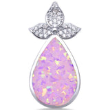 Pear Shape Teardrop Pendant Lab Created Blue Opal Round Cubic Zirconia 925 Sterling Silver