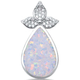 Pear Shape Teardrop Pendant Lab Created Blue Opal Round Cubic Zirconia 925 Sterling Silver