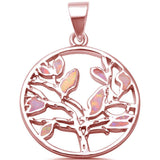 Tree of Life Pendant Lab Created Opal 925 Sterling Silver