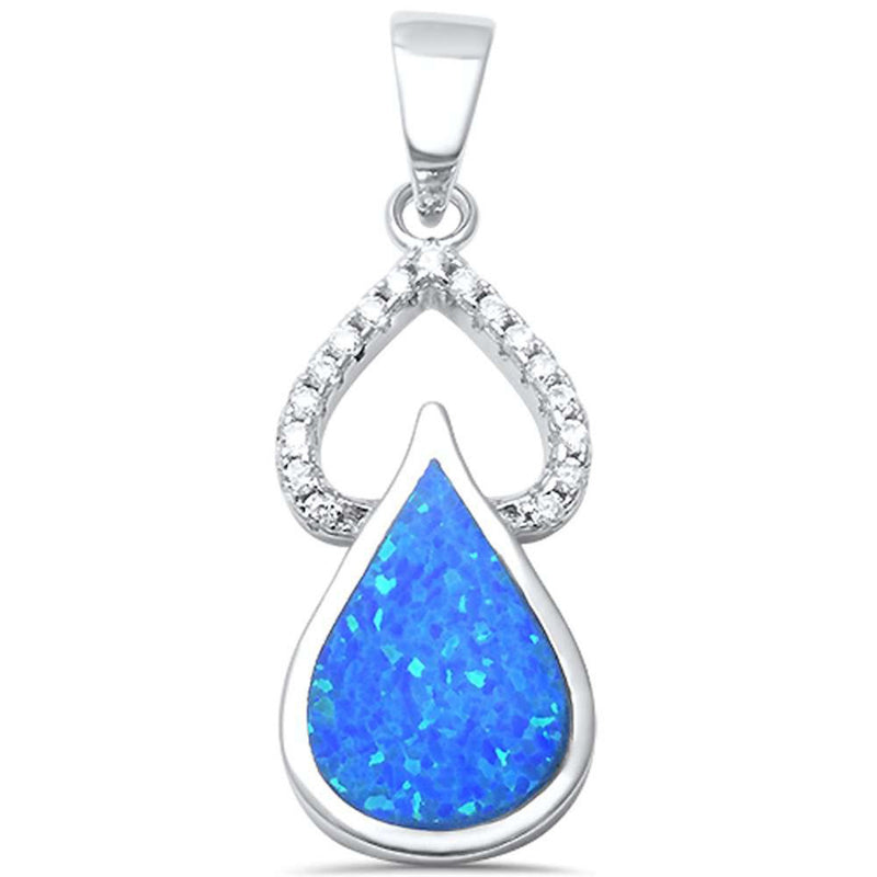 Pear Shape Teardrop Pendant Round Cubic Zirconia Created Opal 925 Sterling Silver