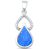 Pear Shape Teardrop Pendant Round Cubic Zirconia Created Opal 925 Sterling Silver
