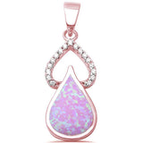 Pear Shape Teardrop Pendant Round Cubic Zirconia Created Opal 925 Sterling Silver