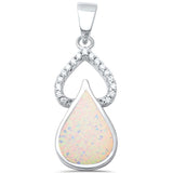 Pear Shape Teardrop Pendant Round Cubic Zirconia Created Opal 925 Sterling Silver