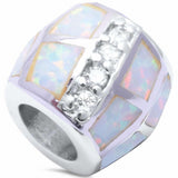 Trendy Bead Pendant Round Cubic Zirconia Created Opal 925 Sterling Silver