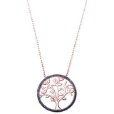 Round Tree of Life Pendant 18" Necklace Rose Yellow Gold Rhodium Plated 925 Sterling Silver Choose Color - Blue Apple Jewelry