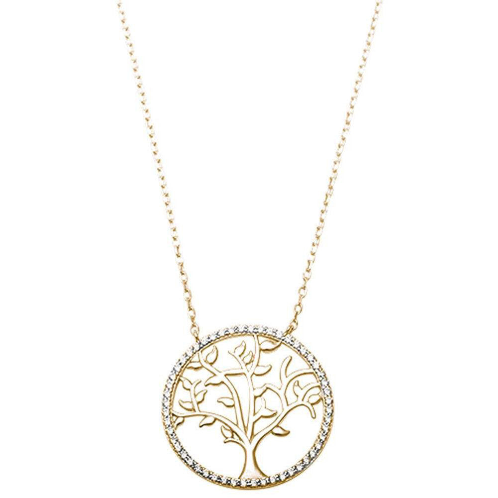 Round Tree of Life Pendant 18" Necklace Rose Yellow Gold Rhodium Plated 925 Sterling Silver Choose Color - Blue Apple Jewelry