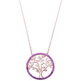 Round Tree of Life Pendant 18" Necklace Rose Yellow Gold Rhodium Plated 925 Sterling Silver Choose Color - Blue Apple Jewelry