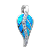 Leaf Pendant Created Opal Round Cubic Zirconia 925 Sterling Silver