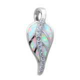Leaf Pendant Created Opal Round Cubic Zirconia 925 Sterling Silver