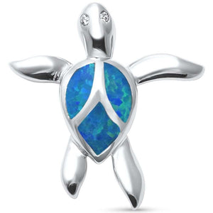 Turtle Pendant Charm Round CZ Lab Created Opal 925 Sterling Silver