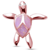 Turtle Pendant Charm Round CZ Lab Created Opal 925 Sterling Silver