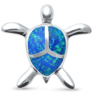 Beach Turtle Pendant 925 Sterling Silver Lab Created Opal