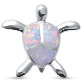 Beach Turtle Pendant 925 Sterling Silver Lab Created Opal
