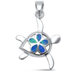 Turtle Plumeria Pendant 925 Sterling Silver Lab Created Opal