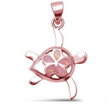 Turtle Plumeria Pendant 925 Sterling Silver Lab Created Opal