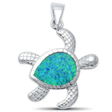 Sideways Turtle Pendant Lab Created Opal 925 Sterling Silver