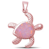 Sideways Turtle Pendant Lab Created Opal 925 Sterling Silver