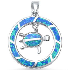 Round Dangling Turtle Pendant Charm Lab Created Opal 925 Sterling Silver