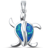 Lab Created Opal Turtle Pendant Charm 925 Sterling Silver (16 mm)