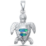 Turtle Pendant Lab Created Opal 925 Sterling Silver (17 mm)