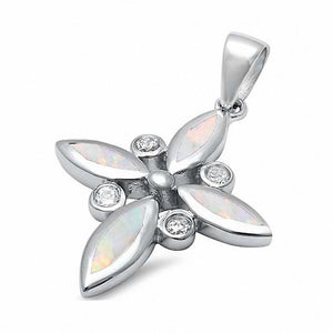 Cross Pendant Created Opal Round Cubic Zirconia 925 Sterling Silver Choose Color