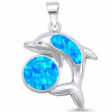 Dolphin Pendant Charm Lab Created Opal 925 Sterling Silver