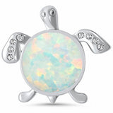 Turtle Pendant Charm Simulated Stone Round Cubic Zirconia 925 Sterling Silver