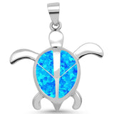 Turtle Pendant Lab Created Opal 925 Sterling Silver