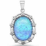 Oval Antique Style Pendant Charm Solid Lab Created Opal 925 Sterling Silver