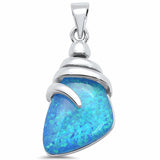 Charm Lab Created Blue Opal Swirl Pendant Solid 925 Sterling Silver