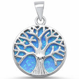 Tree of Life Pendant Charm Lab Created Opal 925 Sterling Silver
