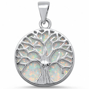 Tree of Life Pendant Charm Lab Created Opal 925 Sterling Silver