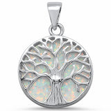 Tree of Life Pendant Charm Lab Created Opal 925 Sterling Silver