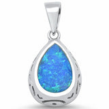 Filigree Solitaire Pendant Lab Created Opal 925 Sterling Silver