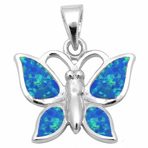 Butterfly Pendant Lab Created Opal 925 Sterling Silver