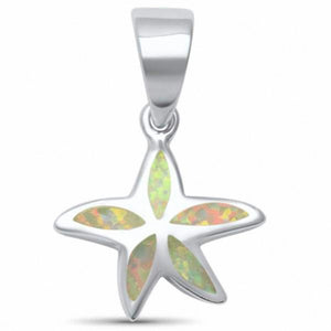 Petite Starfish Pendant Created Opal 925 Sterling Silver Choose Color