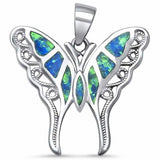 Filigree Swirl Butterfly Pendant Charm Simulated Abalone 925 Sterling Silver (24mm)