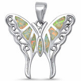 Filigree Swirl Butterfly Pendant Charm Simulated Abalone 925 Sterling Silver (24mm)
