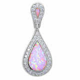 Teardrop Pear Pendant Lab Created Opal Round Cubic Zirconia 925 Sterling Silver