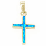 Cross Pendant Lab Created Opal Solid 925 Sterling Silver